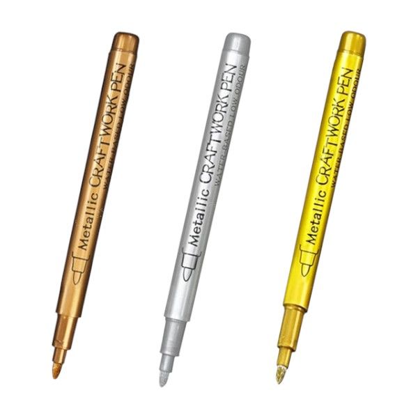 3 Piece - Hard Tip Metallic Marker Pen Set - Silver, Gold &amp; Copper