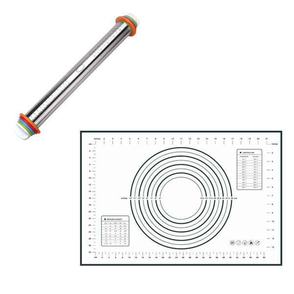 Baking Set Adjustable Rolling Pin &amp; Non-Stick Pastry Kneading Mat