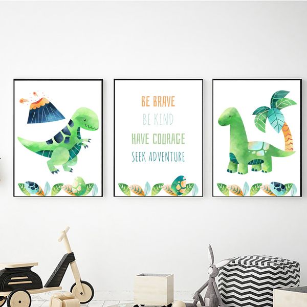 Dinosaur Be Brave - 40cm x 50cm Canvas -Set Of 3
