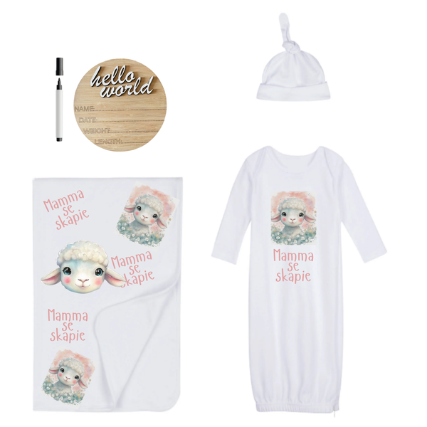 New Born-Sleeping Bag,Swaddle,Hat&amp;Birth Announc-Hello World-Apple of my eye