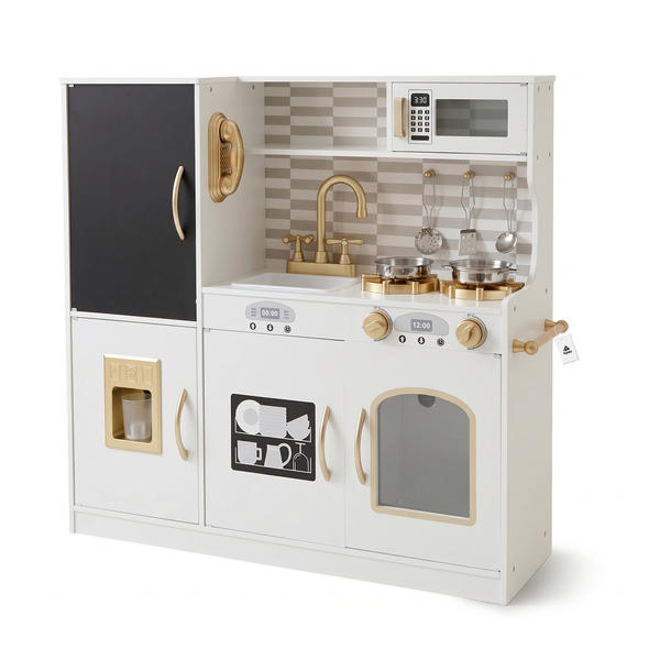 Topika Large Wooden Play Kitchen for Kids Pretend Set w/ 11pcs Accessories