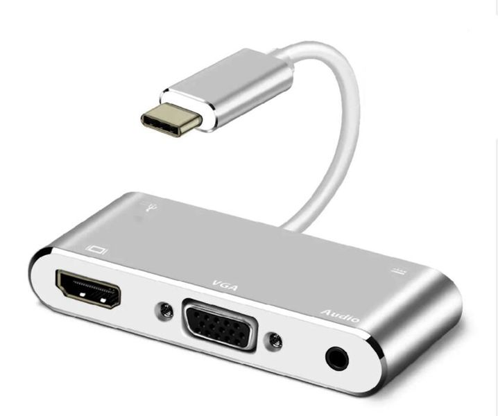 5 in 1 USB C To HDMI/VGA/Audio/USB 3.0 4K Adapter - Silver