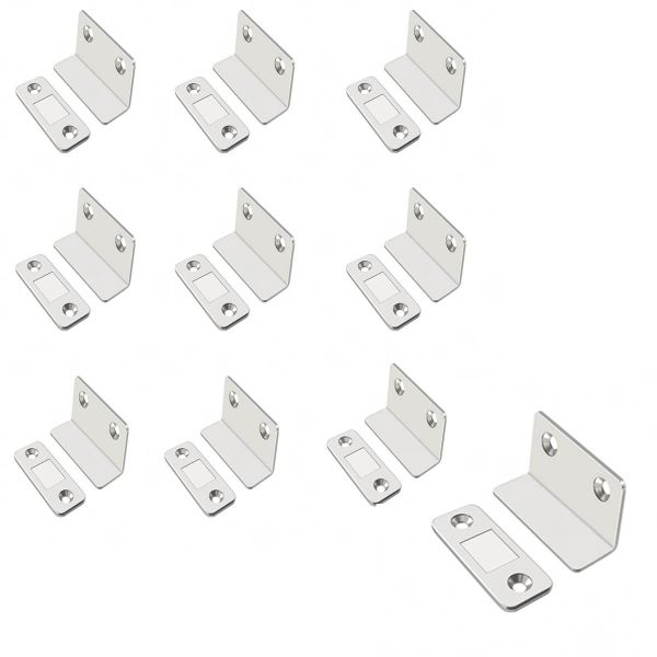 10 Pack L-Type Magnetic Door Catch, Silver Strong Magnet Latch