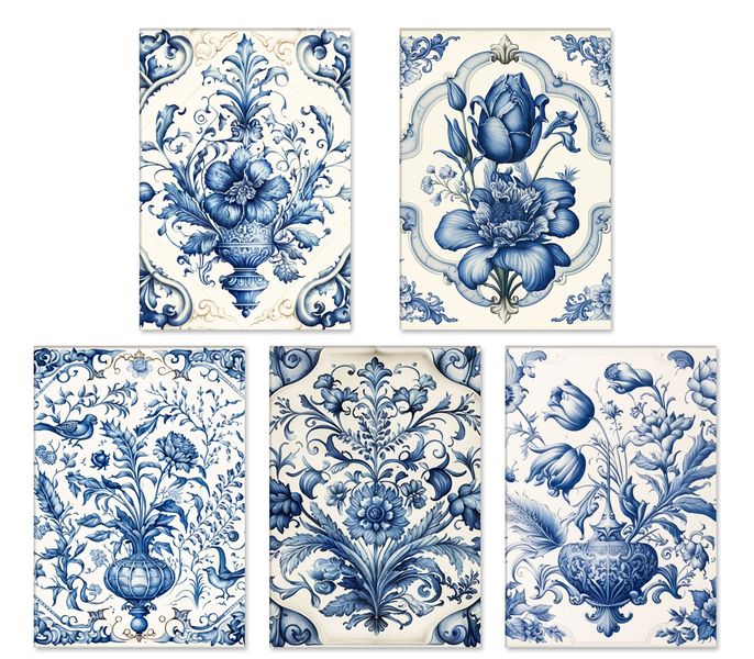 Greeting Cards: Blue &amp; White Delft Tiles - 5-Pack