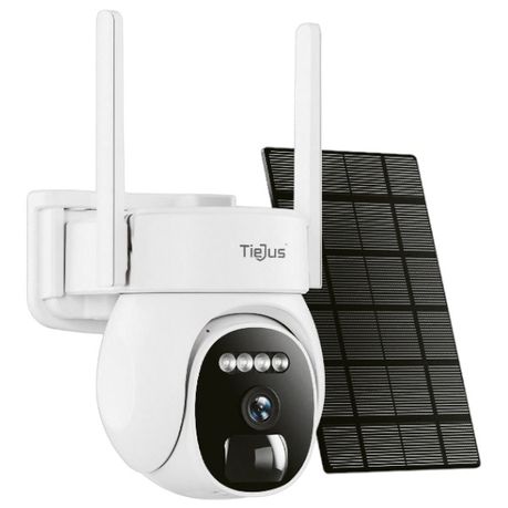 TIEJUS - Weatherproof Solar Powered Security Camera With Night Vision - White Image