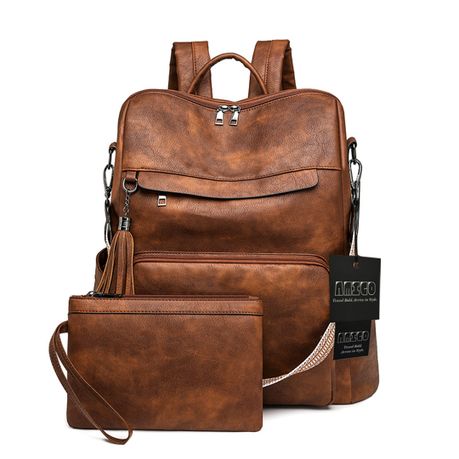 Women's Backpack with Handbag for Ladies Waterproof PU Leather Fashion Image