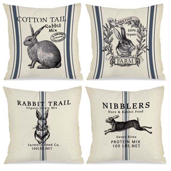 Set of 4 Easter Stripes Throw Pillowcase, 45x45cm Decorative Cushion Cover