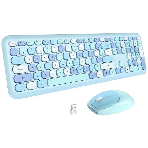 2.4GHz Wireless Multi-Colour Keyboard And Mouse With Silent Touch - Blue