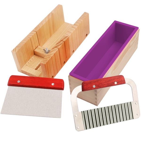 Silicone Soap Molds Kit with Wooden Box, Rectangle Soap Loaf Mould