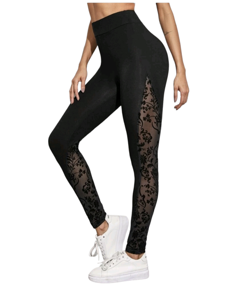 High Wasted, Mesh Insert Tights/Leggings