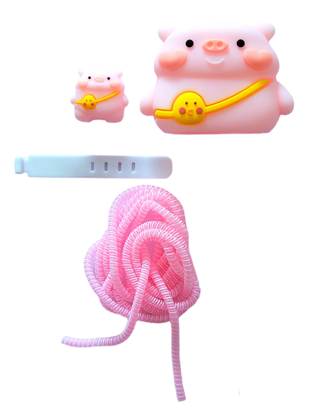 5pcs Pig Decor Charger Head Cover &amp; Data cable Protector Set