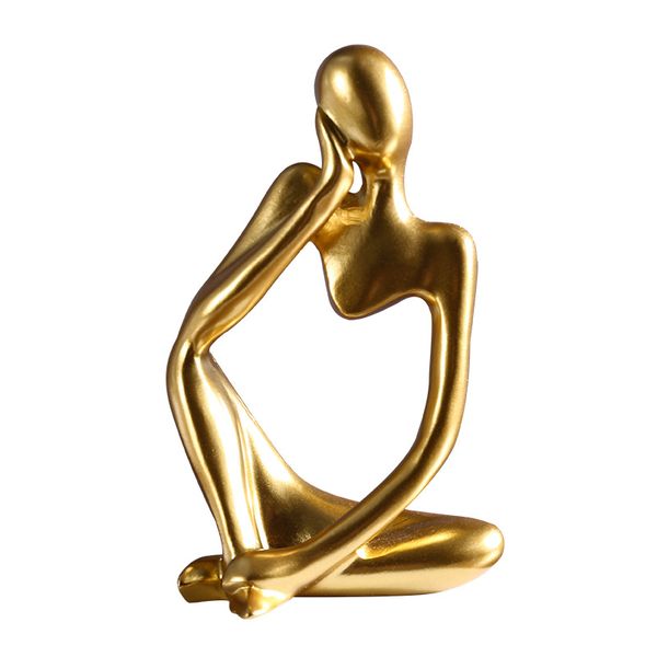 Volamor - Small Resin Thinker Style Sculpture Abstract Statue 12.5cm - Gold