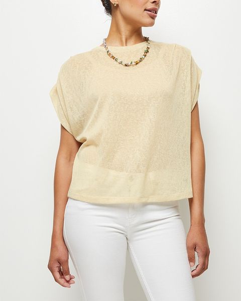 Women's Edit Pleated Shoulder Tee - Oatmeal Melange