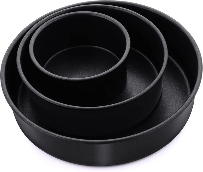HOMGEM Black Stainless steel Round Cake Pan Set of 3, 8 and 6 and 4