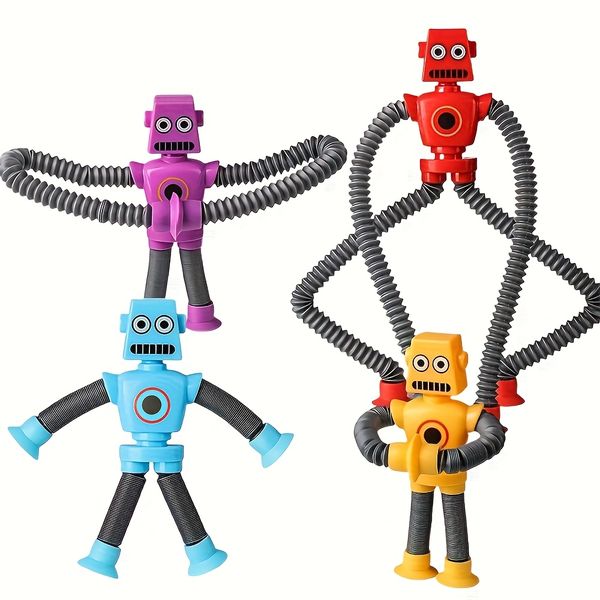 4-piece Changeable Robot Design Pop Tube Bendable Flexible Toy for Children