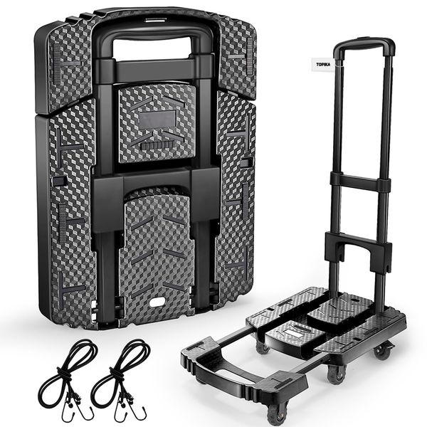Topika - Folding Hand Truck , Portable Heavy Duty Dolly Cart with 6 Wheels