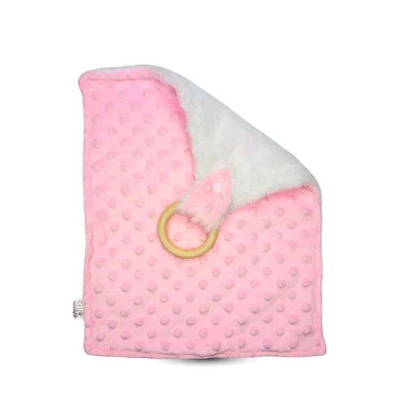 Baby Lovey Blanket with Wooden Teething Ring