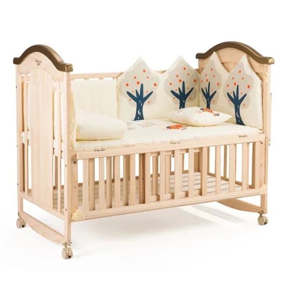 Belecoo Wooden Baby Cot With Cot Bumper Mat
