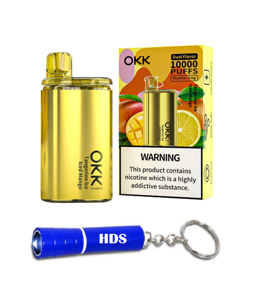 OKK 10000 Puff 35mg Vape - Tangerine Ice and Iced Mango with HDS Torch