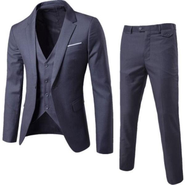 Men's 3 piece, Notched Lapel, Jacket Vest &amp; Trousers Set - Dark Purple