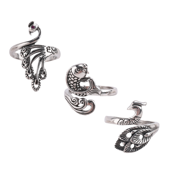 3Pcs Adjustable Knitting Loop Ring-Peacock Goldfish Open Finger Ring