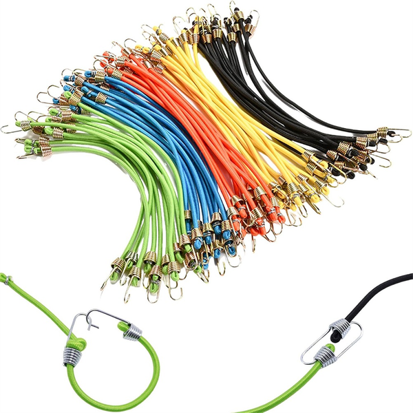 Small Bungee Cords with Hooks 12 Pack Adjustable Rubber Elastic Cords