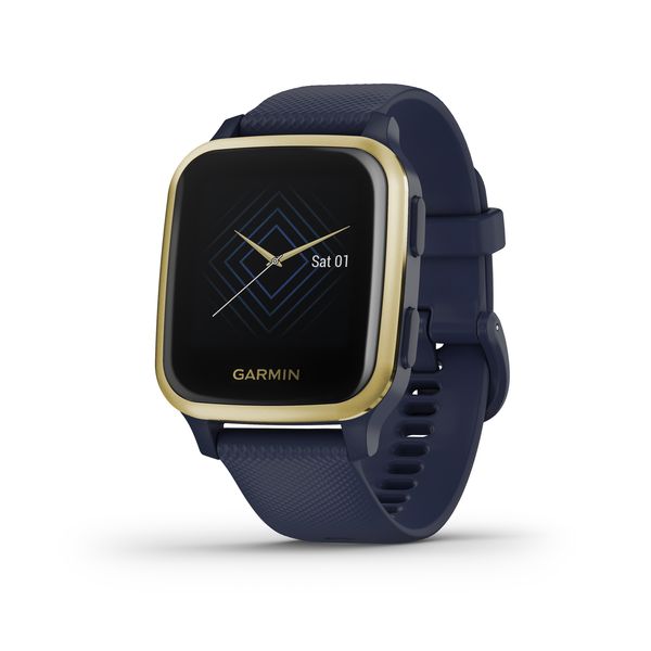 Garmin Venu Sq Music Edition - Light Gold Bezel with Navy Case and Silicone Band