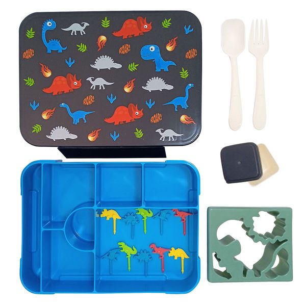 17Pcs 7-Compartment Dinosaur Bento Lunchbox Set