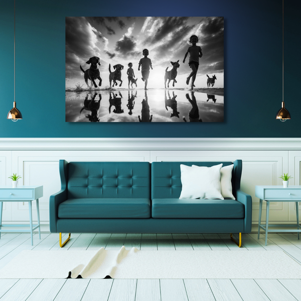 Canvas Wall Art Decor - Beach Run B&amp;W Artwork