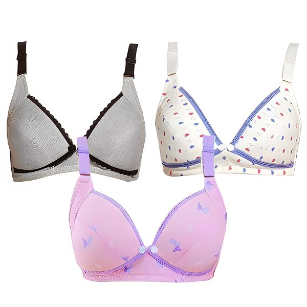 Print Front Open Maternity Pregnancy Nursing Bra Adjustable Straps 3 Pack