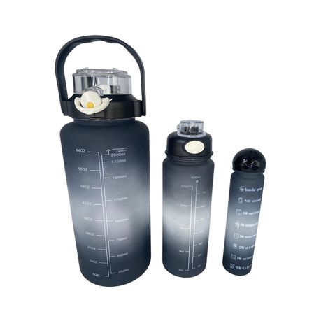 3-in-1 Water Bottle with Motivational Time Markers - Set of 3 - Black Ombre, Shop Today. Get it Tomorrow!