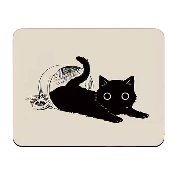 Black Cat Mousepad, Coffee Cat Kawaii Mousepad, Rubber Base Mousepad
