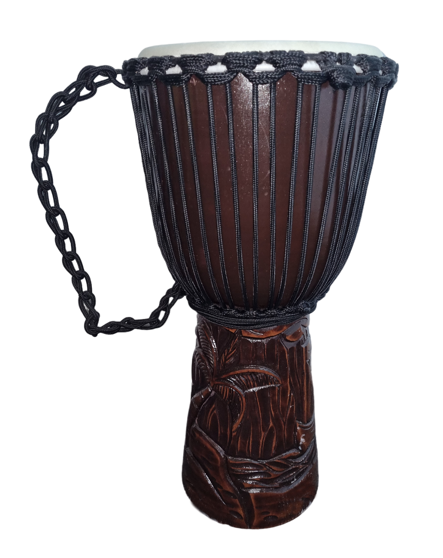 Djembe Drum Dark Palmtree Carved 27cm x 60cm