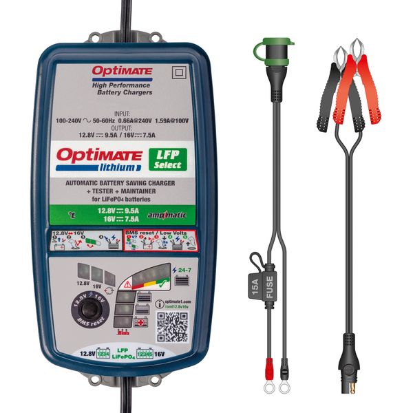 OptiMate Lithium Select - 12.8 V/16 V LiFePO Battery Charger &amp; Maintainer