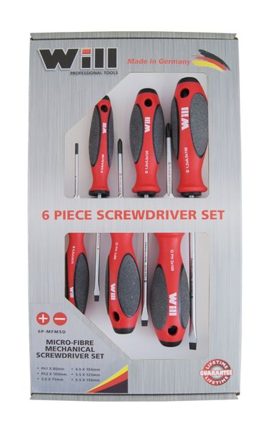 Will 6 Piece Mechanics Screwdriver Set with Microfiber Grip