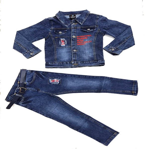 Boys Blue Denim Jean Set with Black Printed T-Shirt