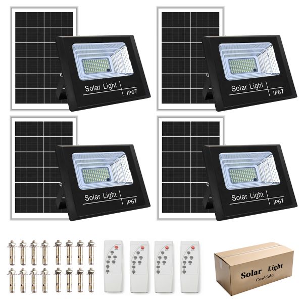 Cozéchic - 4 Pack Solar LED Floodlight 100W Solar Lights for Outdoor Remote