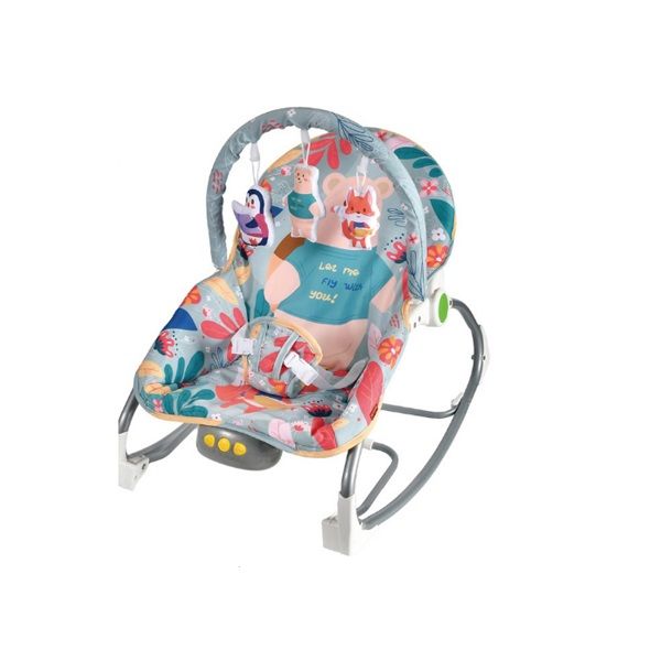 Toddler Rocker Comfortable Baby Music Rocking Chair Grey With Flowers