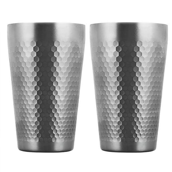 Stainless Steel Cups Diamond Hammer Pattern Cup Mugs-Silver 2 Pack,350ml