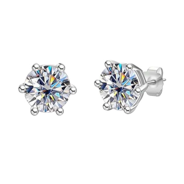 2.00ct Certified Moissanite Diamond Sterling Silver Stud Earrings 6-prong