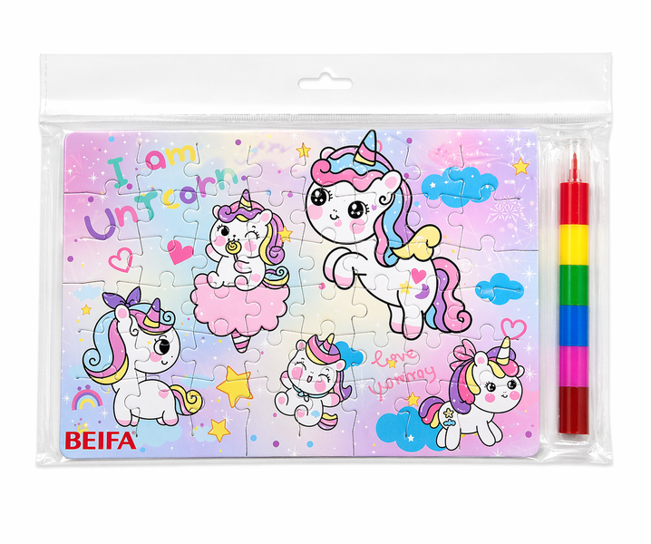 Beifa Kids Unicorn Puzzle Set with Koki Colouring Pens