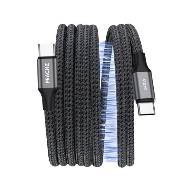 PEACHZ USB-C to USB-C Magnetic Cable-240W Fast Charging, Nylon Braided-1.5m