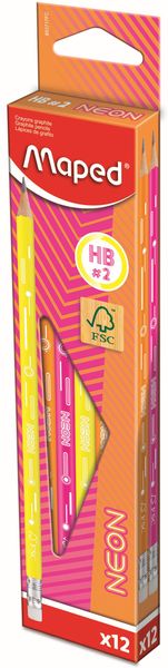 MAPED Neon Graphite HB Pencils with Eraser 12's