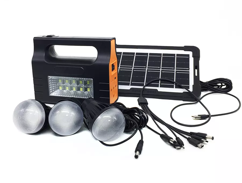 Solar Home Lighting System with 3 Led Bulbs &amp; USB Charging Port