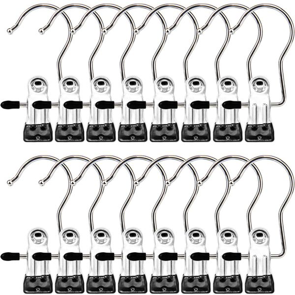 16 Pack Single Hanger Clips Stainless Steel Clothespin with 360 Hook