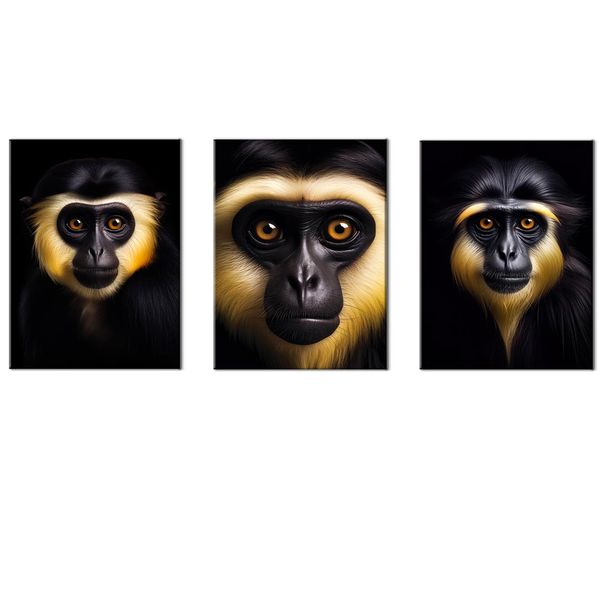 Canvas-Art-3 Pieces Yellow Face Cute Little Monkey Animals Wall Art