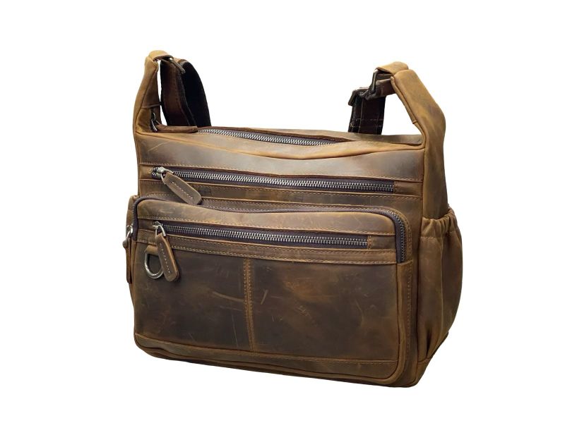 Vintage Crazy Horse Leather Multi-Pocket Bag