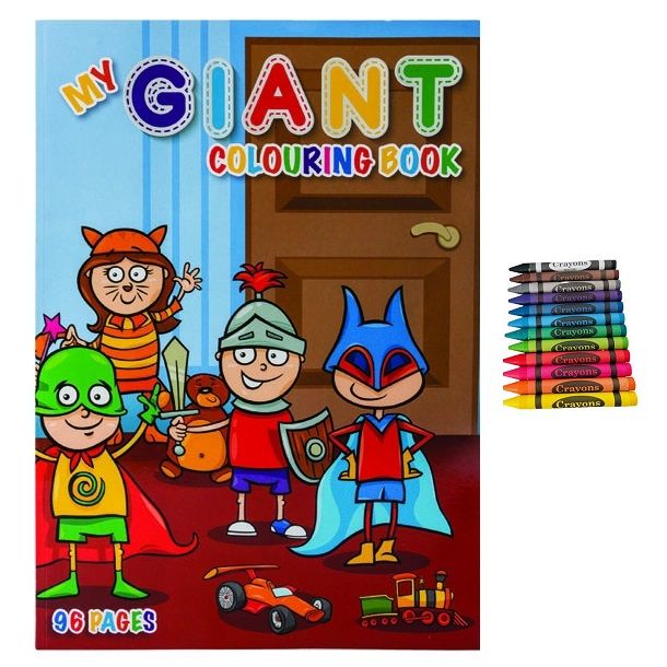 My Giant A3 Colouring Book (96 Pages) & 12 Piece Jumbo Wax Crayons