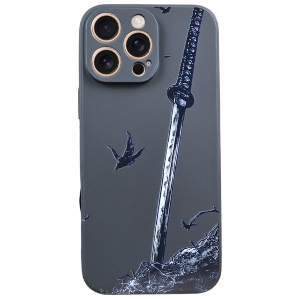 Samurai Sword Motif Phone Case Compatible With iPhone 16 Pro Max - Black