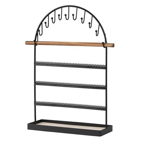 5 Tier Necklace Holder with Hook &amp; Wood Tray for Keys Rings Earring